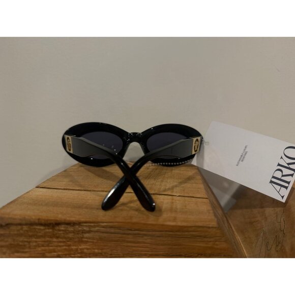 Versace Black Oval Sunglasses W/ Logo